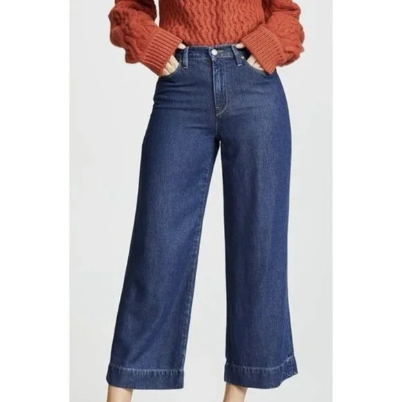 Hudson Anthropologie Women Jeans Holly Wide Leg Cropped Size 32 Blue Denim Zip - Picture 1 of 16